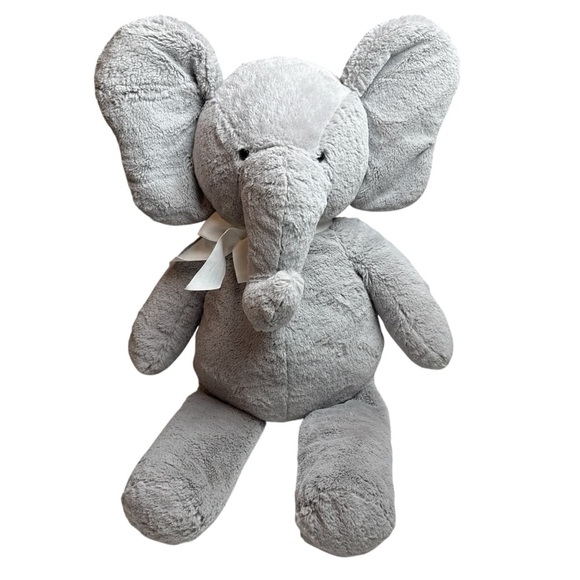 Pottery Barn Kids PBK Gray Elephant Beaded Feet Soft Grey Plush Bow Stuffed BIG - Picture 13 of 15